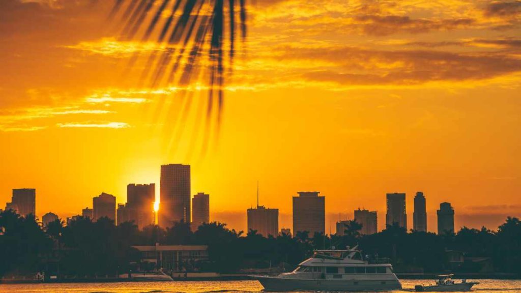 Sun setting over Miami Beach FL